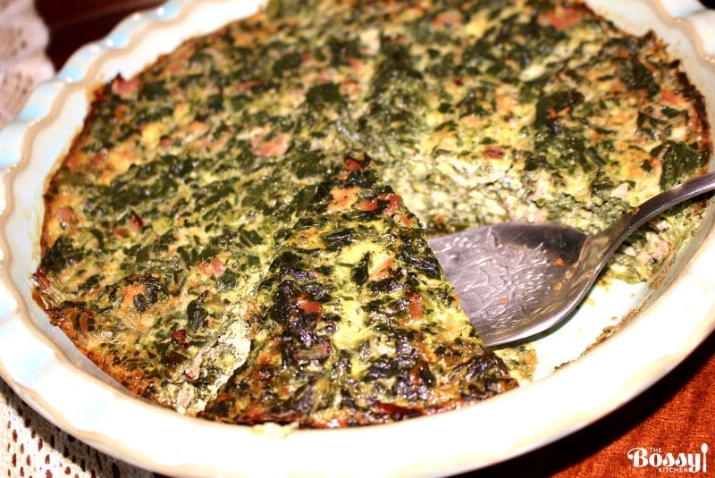 Crustless Spinach with Smoked Meat and Gouda Cheese Quiche The Bossy