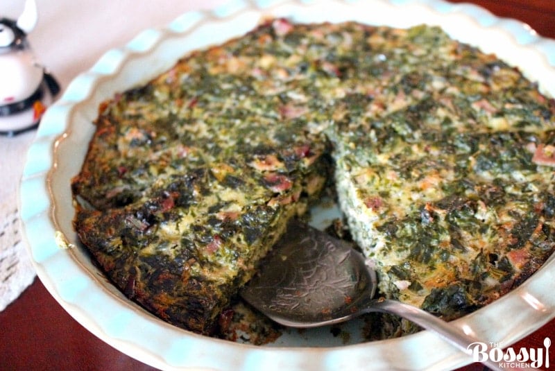 Crustless Spinach with Smoked Meat and Gouda Cheese Quiche The Bossy