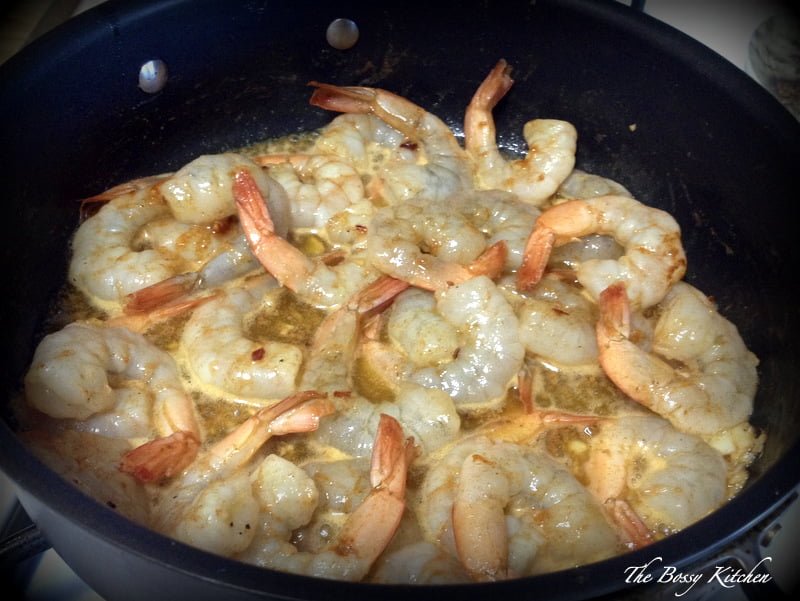 shrimp cooking in the pan