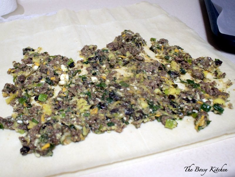 phyllo dough sheets with meat mixture