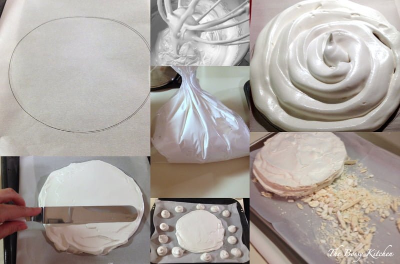 This Walnut Meringue Cake With Dark Chocolate Mousse is a decadent, elegant and delicious cake that will win your heart for ever. This cake is called an entremet and it is one of the best cakes I ever had. The layers of meringue and chocolate mousse are easy to make and the results are fabulous! Enjoy! Collage of images showing the steps for making meringue.