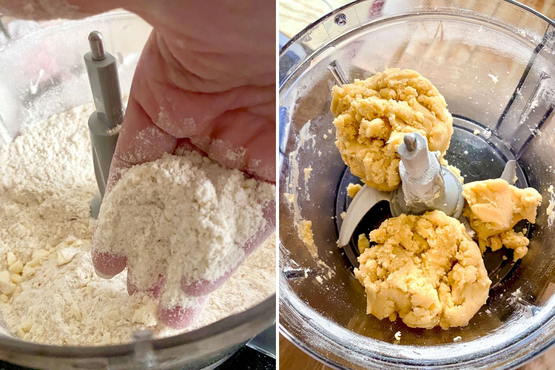 Steps to make a pie crust in the food processor.