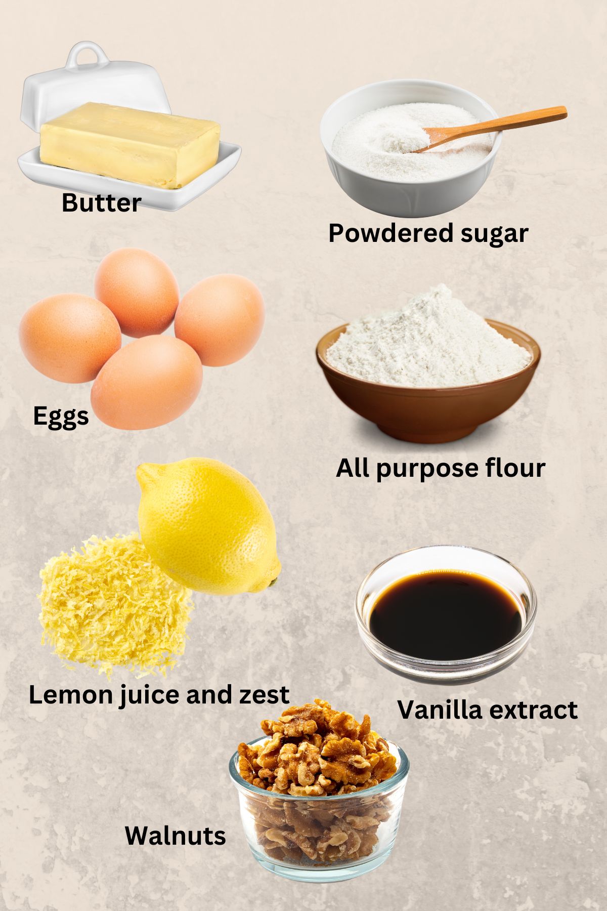Ingredients display for Kossuth Kifli cookies