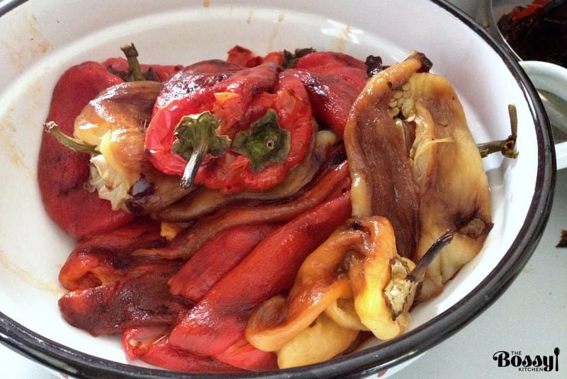 grilled peppers in a bowl for salad