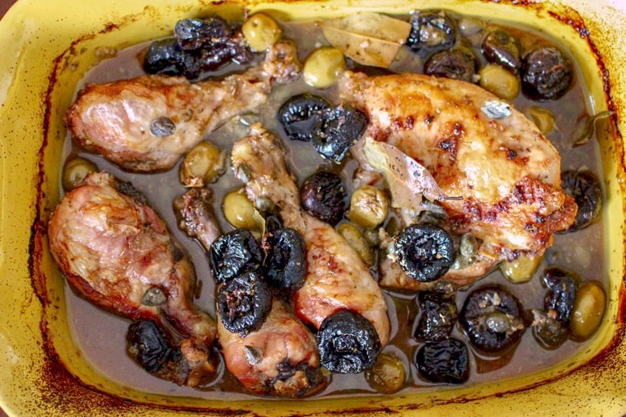 Chicken Marbella overhead picture