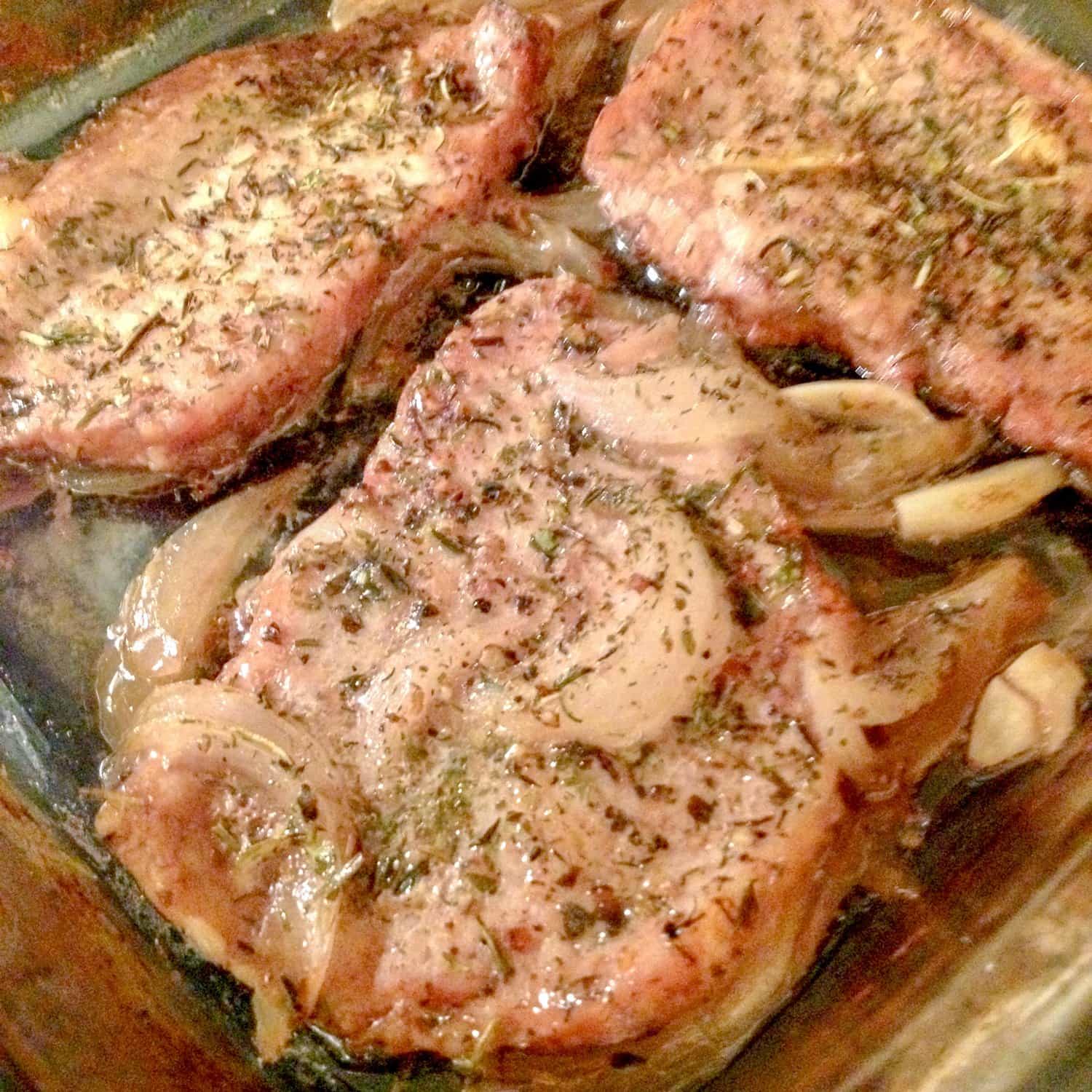 Roasted Boneless Center Cut Pork Chops with Red Wine