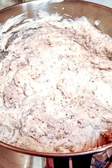 Almond flour mixed with meringue.