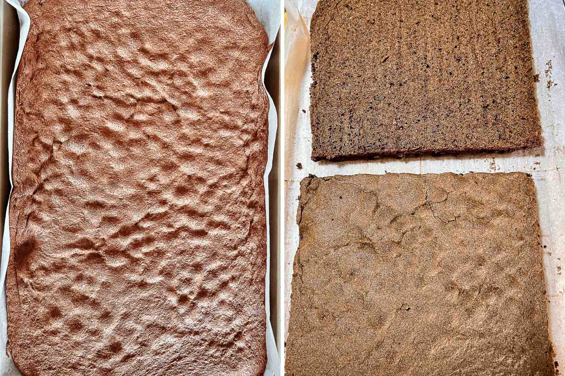 Baked Cake Sliced in half collage of two images.