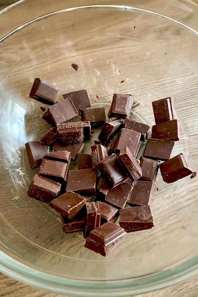 chocolate pieces in a glass bowl