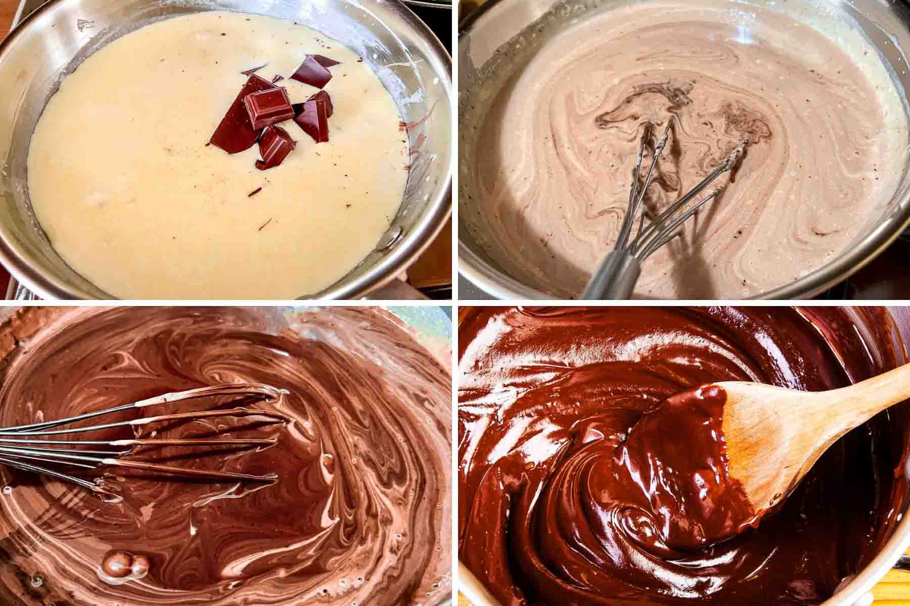Collage of images showing how to make ganache.