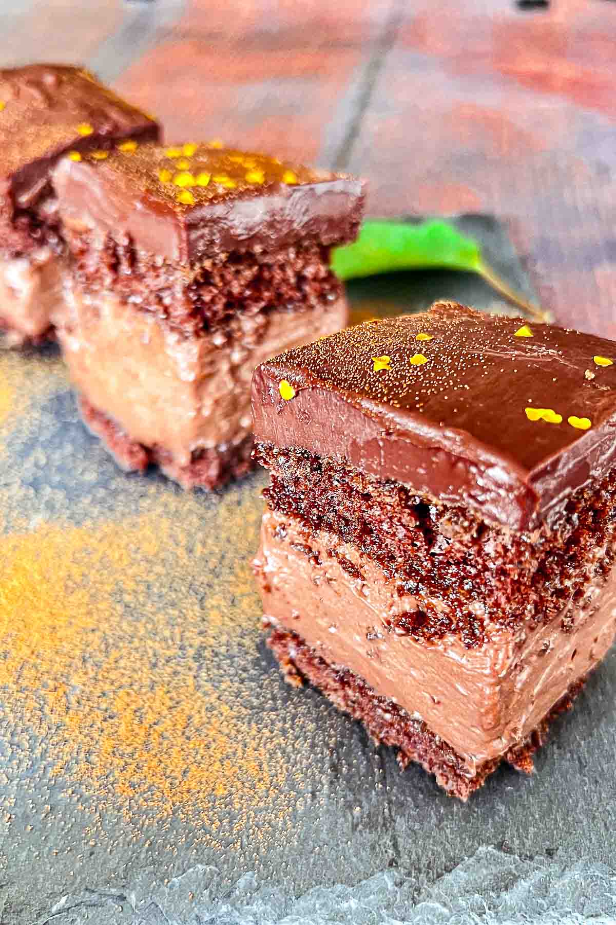 Three slices of Rigo JAncsi Cake.