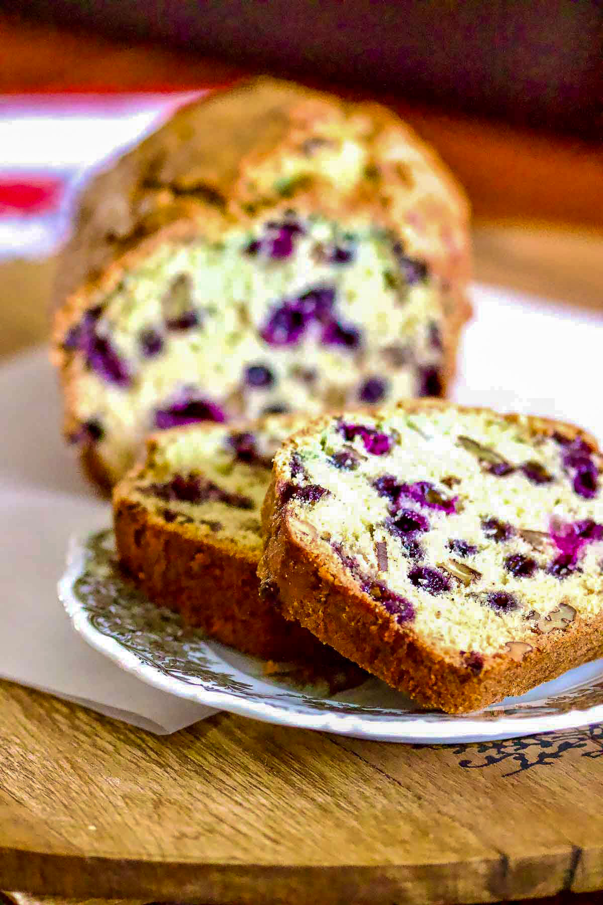 Blueberry Orange Nut Bread sliced.