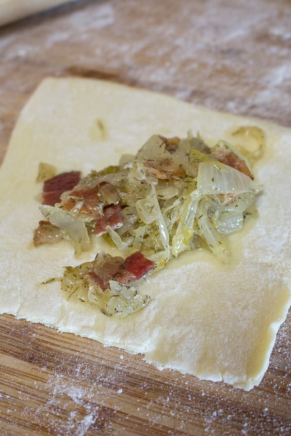 cooked cabbage on puff pastry