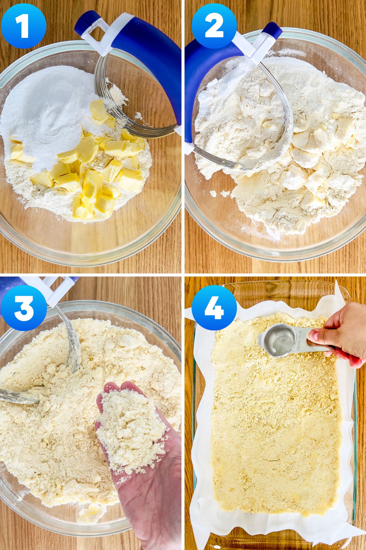 Collage of making crust for lemon bars