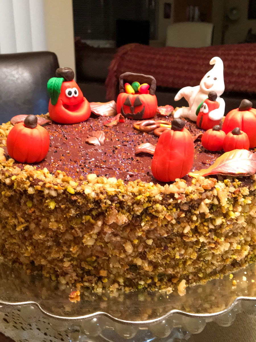 This walnut chocolate rum cake is a delicious option for your family birthdays or other celebrations . The walnuts, chocolate, rum and coffee flavors are perfect together. Completed Walnut Chocolate Rum Cake1