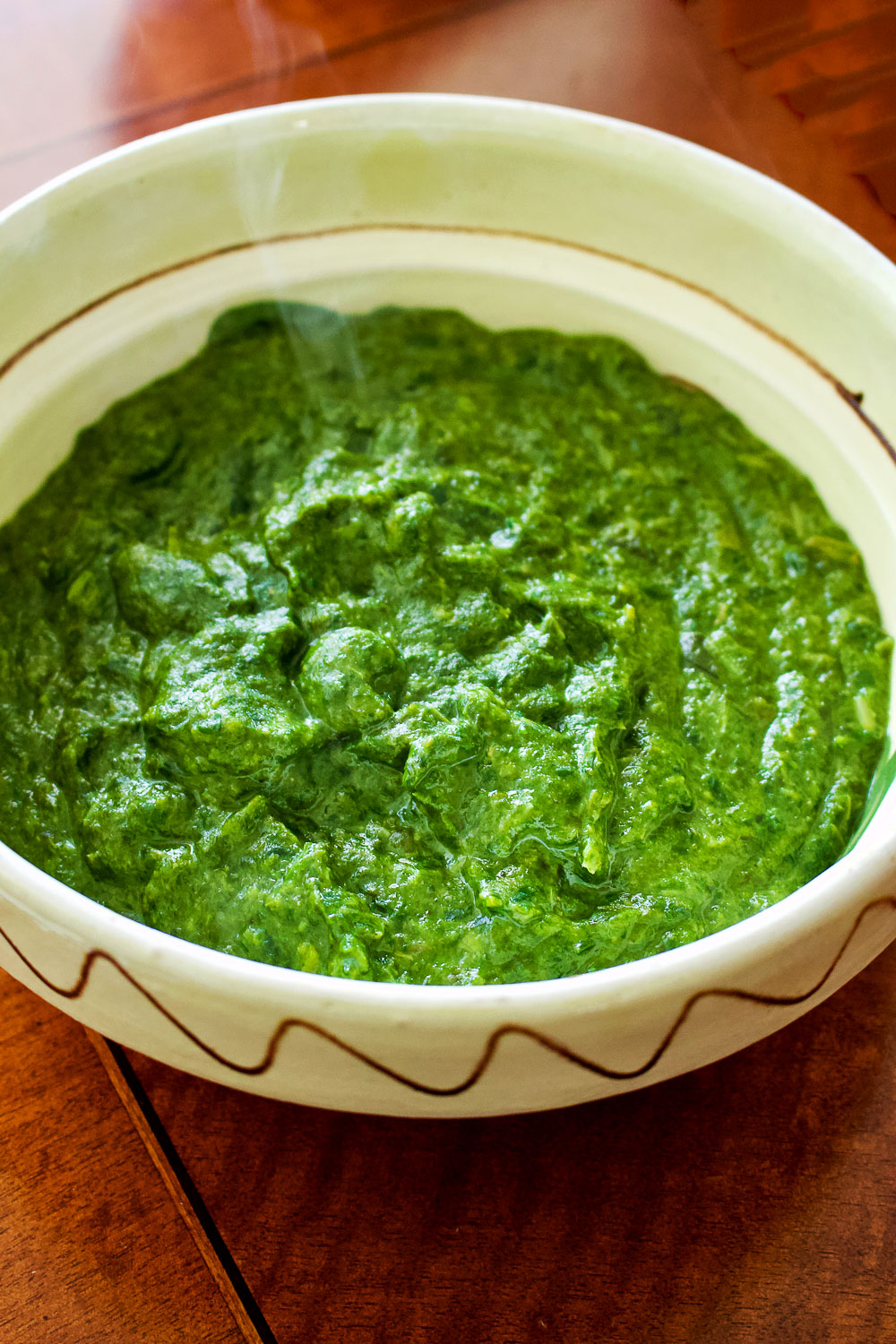 Easy creamed spinach Creamed spinach in a bowl.