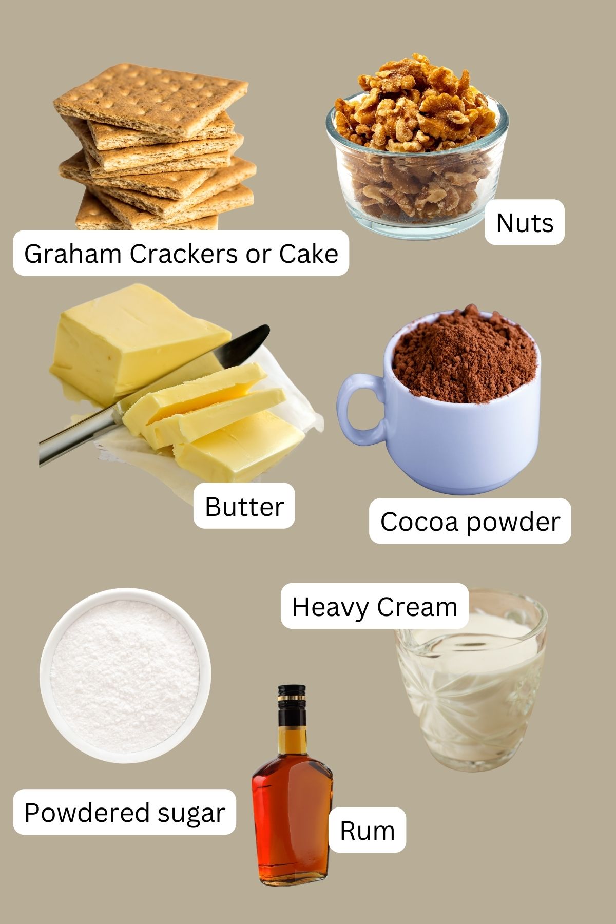 Ingredients Collage for Rum Balls.