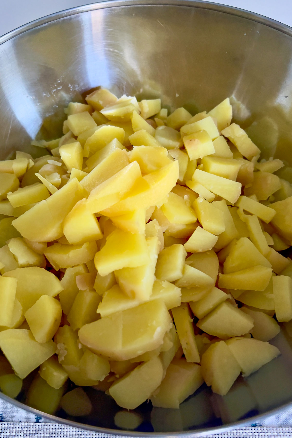 Potatoes chopped for the salad in a bowl