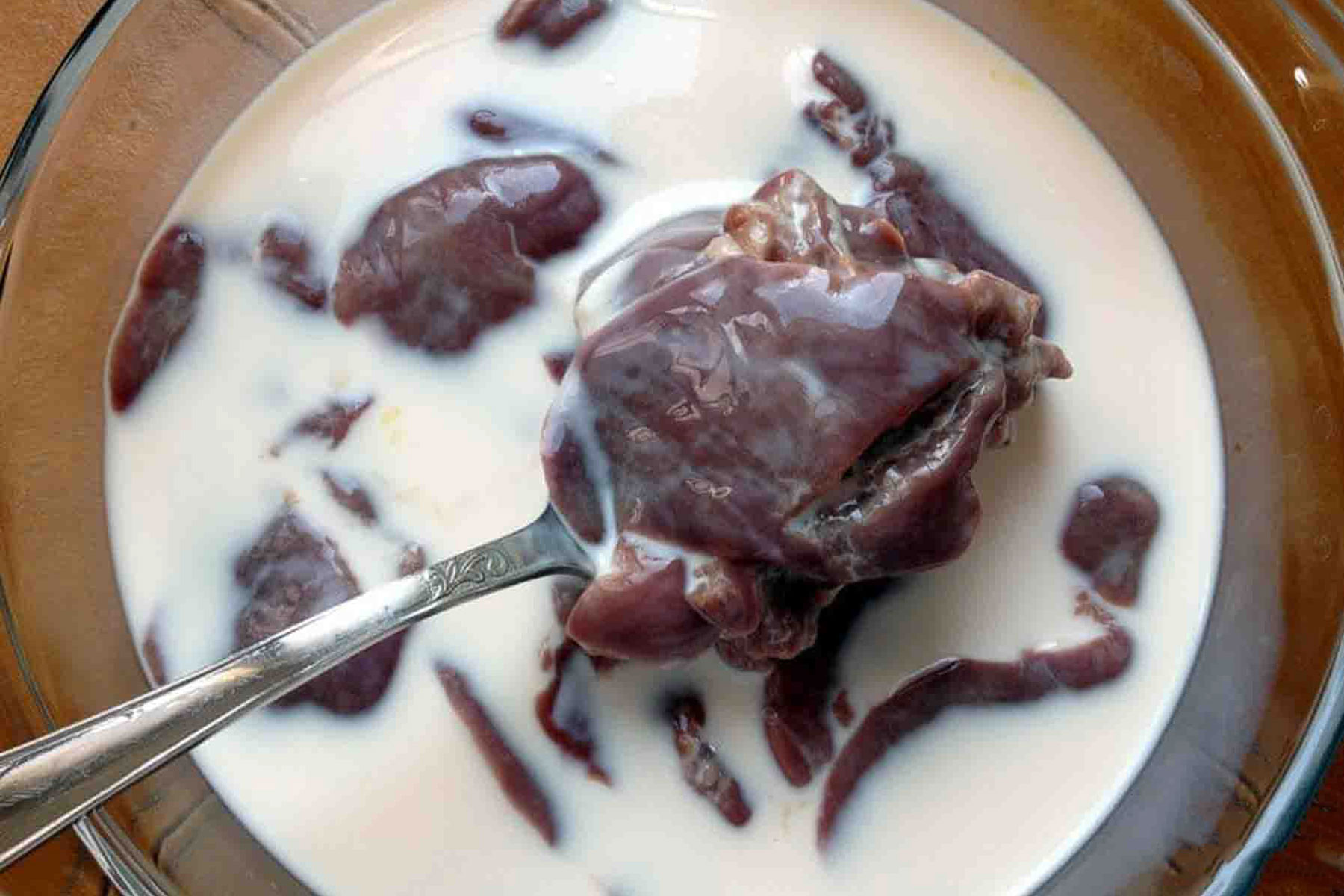 Chicken livers in whole milk.
