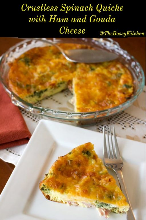 Crustless Spinach Quiche with Ham and Gouda Cheese
