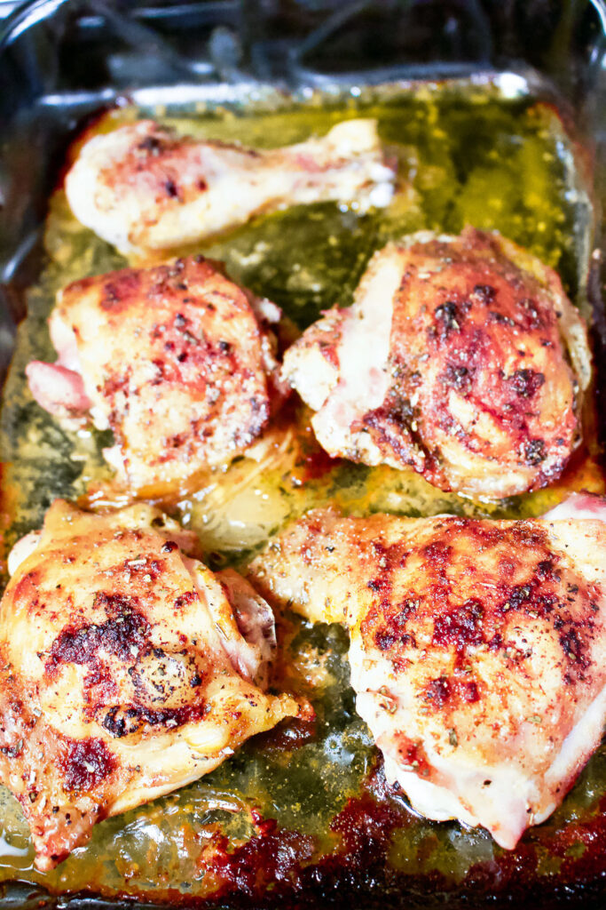 Roasted Lemon Chicken Drumsticks Recipe33 Lemon Garlic Roasted Chicken Legs close up0