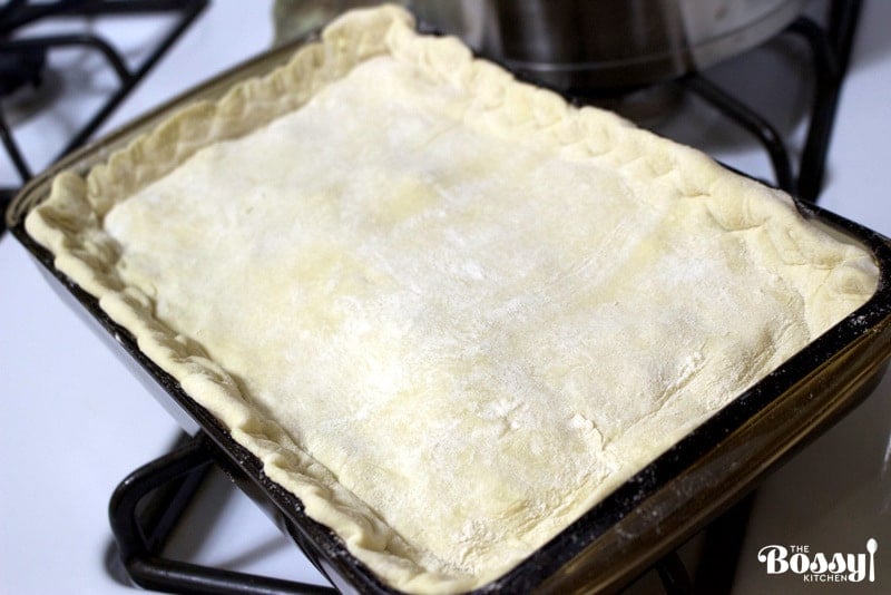 Perfect Easter Puff Pastry Minced Meat Pie Recipe- uncooked pie in a glass baking pan