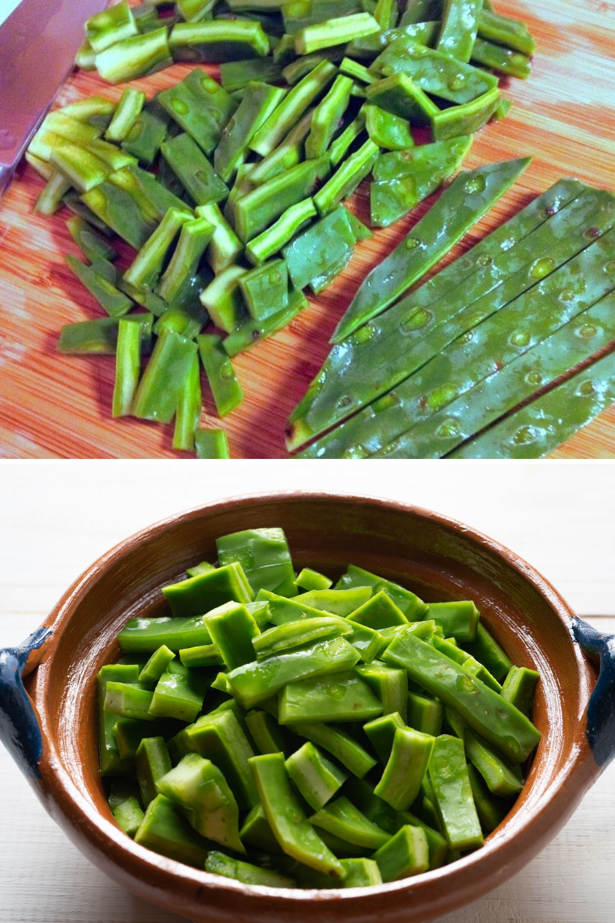 Collage of Chopped nopales leaves