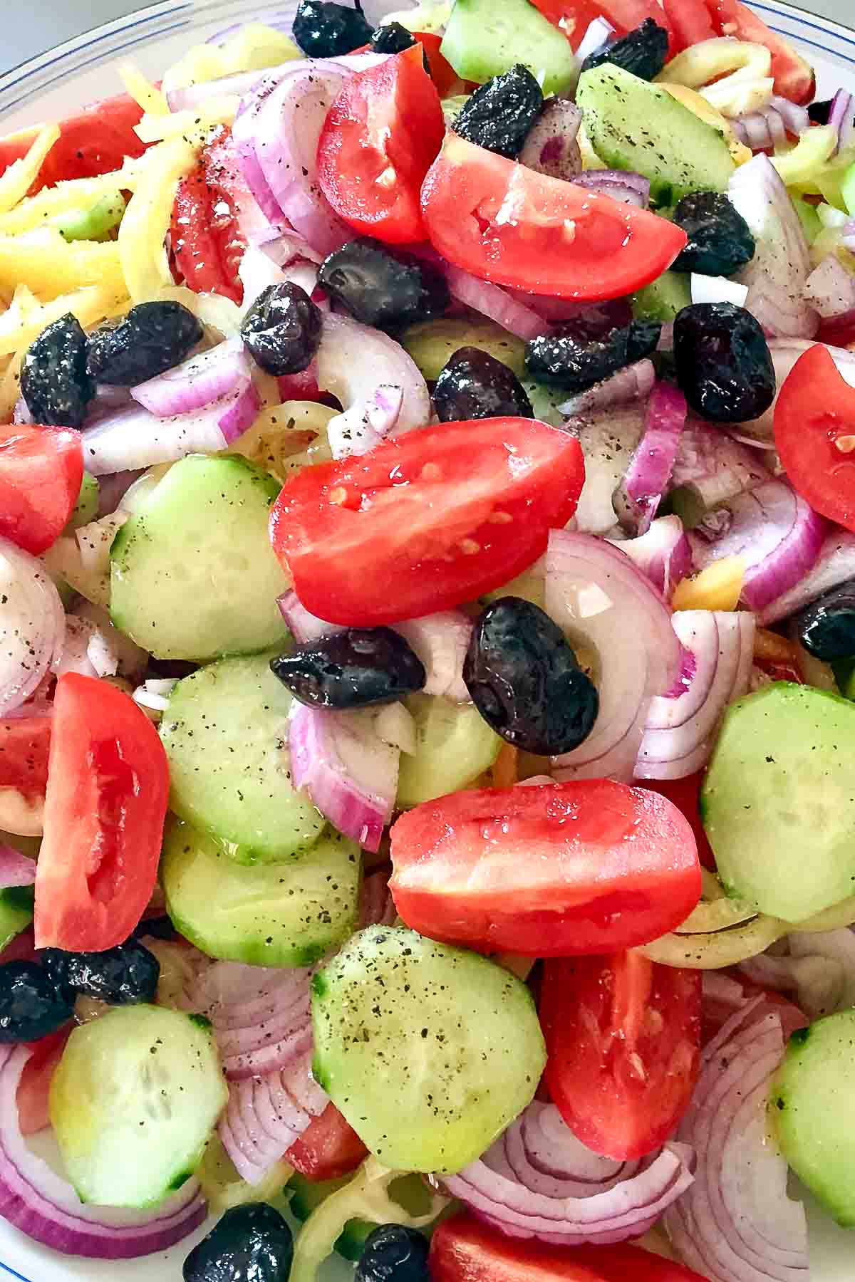 Cucumber Tomato Salad close up image.