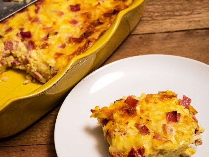 Cheesy Ham Hash Brown Egg Casserole