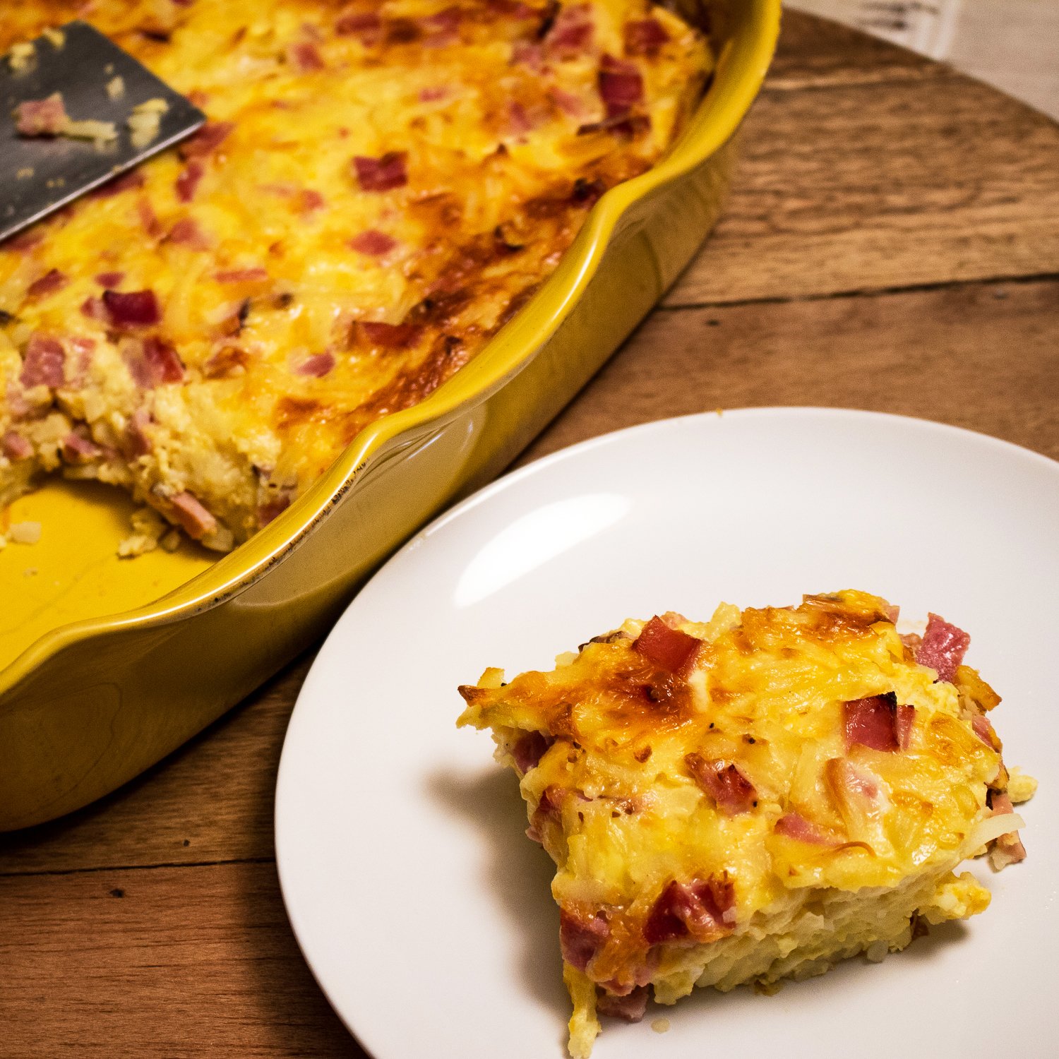 Cheesy Ham Hash Brown Egg Casserole