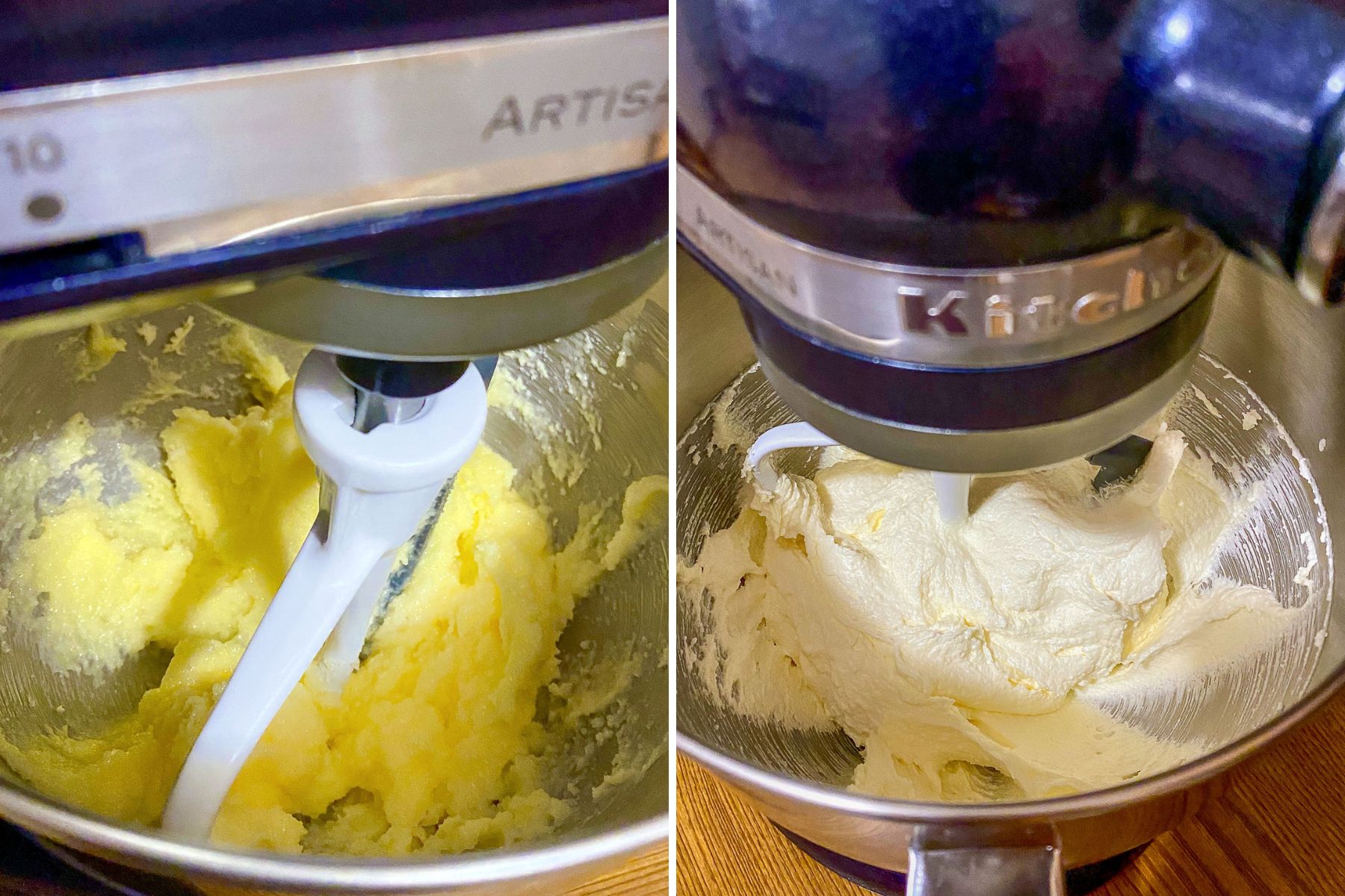 Beating butter with granulated sugar collage.