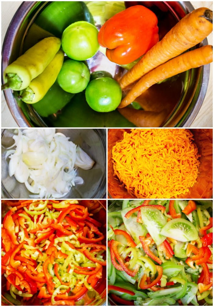 Mustard Pickled Vegetables Mustard Pickled Vegetables- ingredients for the recipe- peppers, carrots, green tomatoes, onions