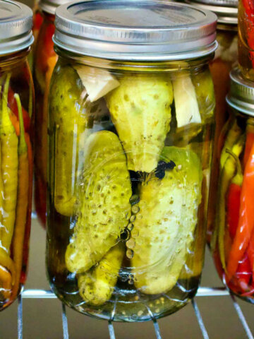 Pickles and other vegetables in jars.
