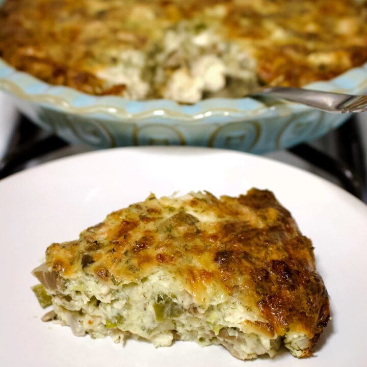 Cheesy Turkey and Mushroom Pie- is a great dish to reuse the turkey or chicken leftovers after the holidays. Easy to make, this recipe is truly comforting.
