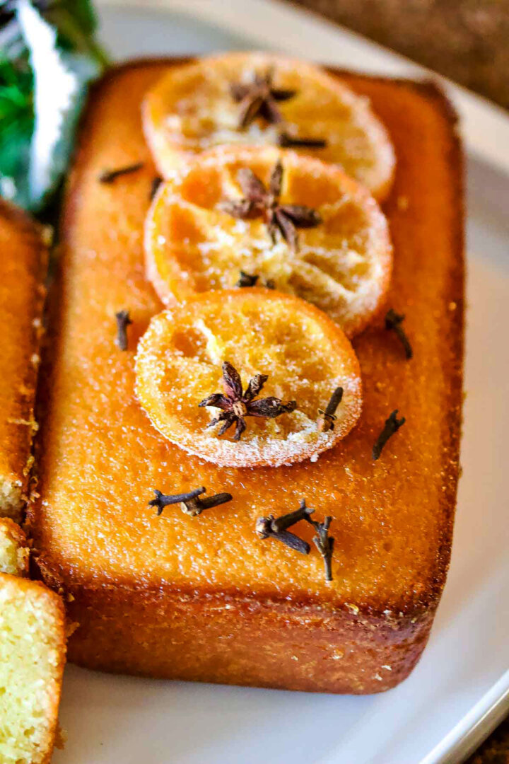 Lemon Bread decorated with candied lemon slices.
