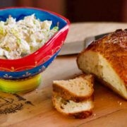 Smoked Fish Dip In a bowl with bread.