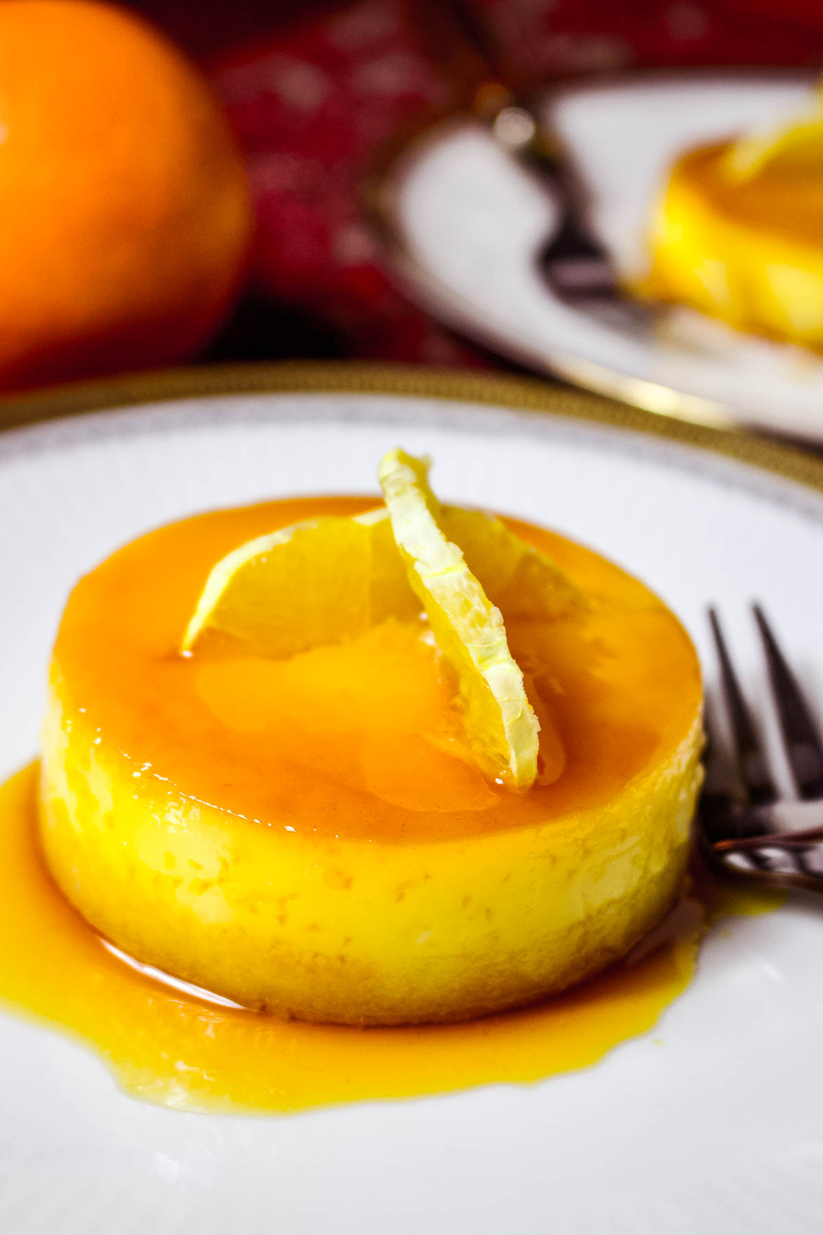Spanish Orange Almond Flan individual serving.