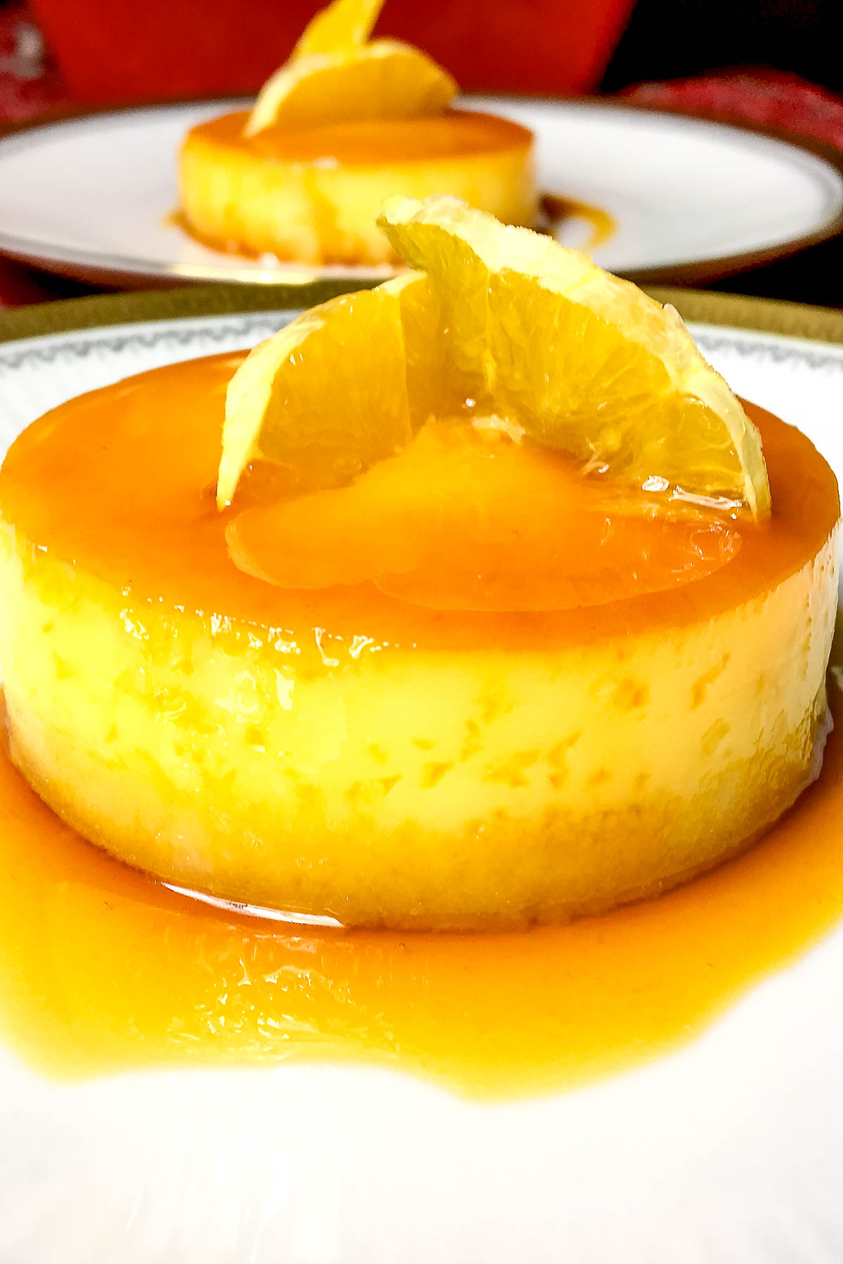 Spanish Orange Almond Flan individual serving.