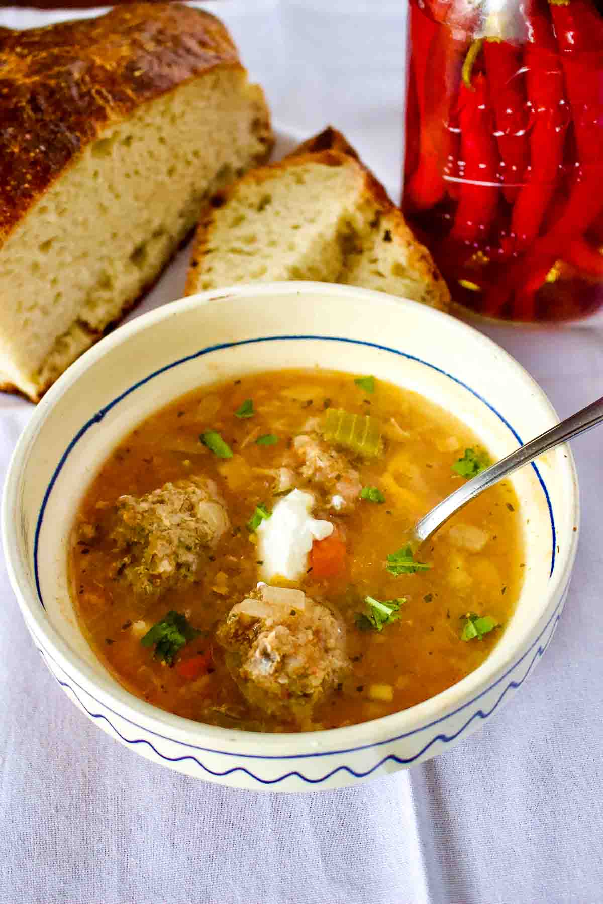Best Meatball Soup Served With Sourcream.