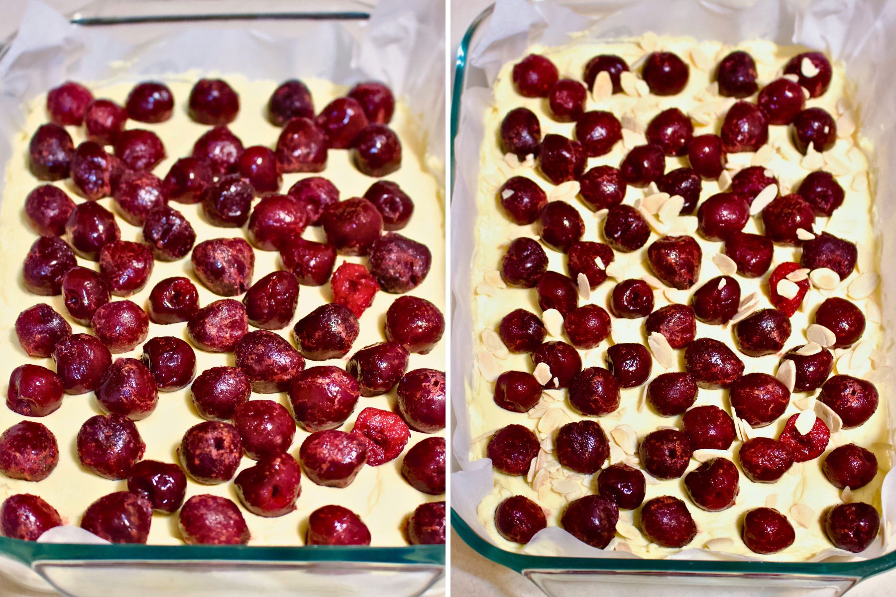 Cherries added to the pound cake batter.