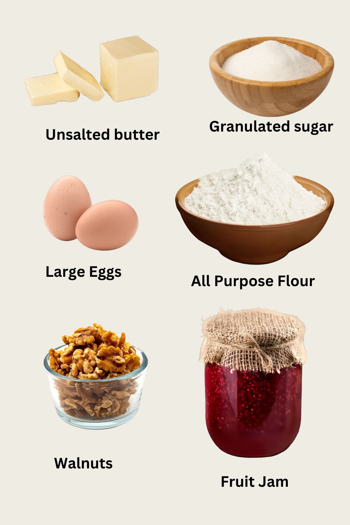 Ingredients Collage For Czech Bars With Walnuts And Jam.