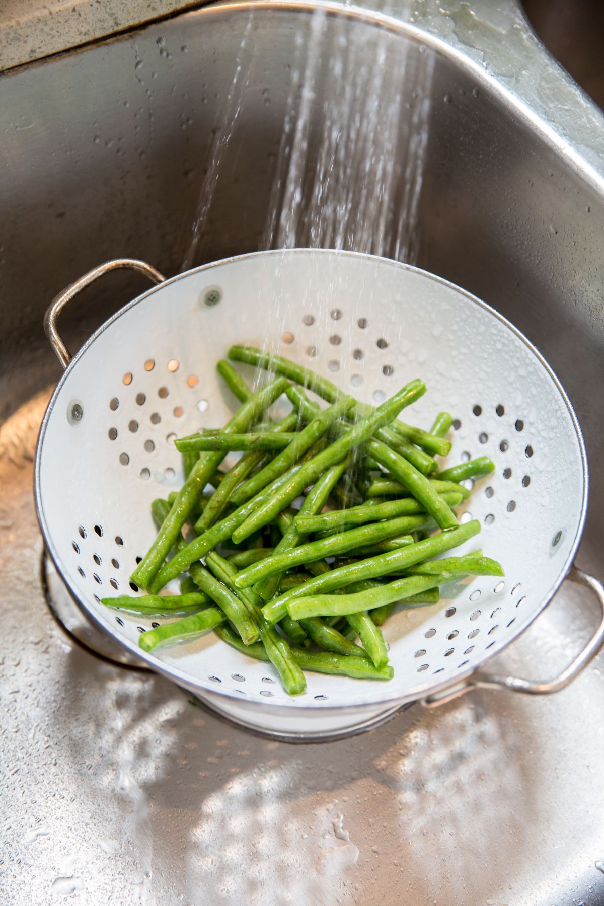 Green beans in a colander