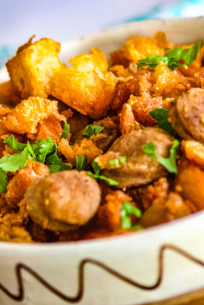 Spanish Migas Con Chorizo Garlic Pan Fried BreadChorizo Sausage33 Spanish Migas With Chorizo-Garlic Pan Fried Bread&Chorizo Sausage