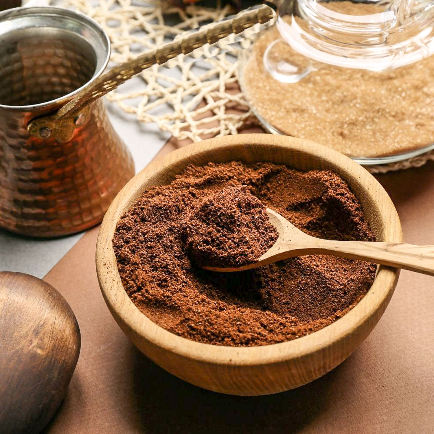 Coffee in a bowl with spoon