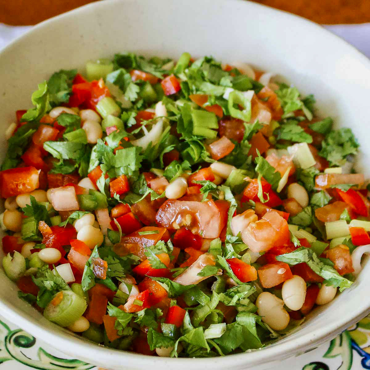Mexican Bean Salad With Jalapeno close up.
