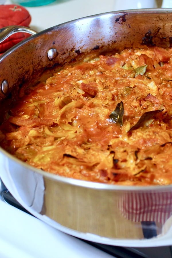 Cabbage With Pork out of the oven