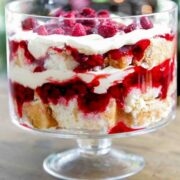 Trifle Dessert placed in a glass serving bowl.