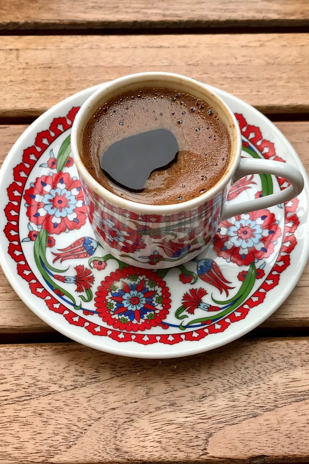 Turkish coffee in red and white cofee cup