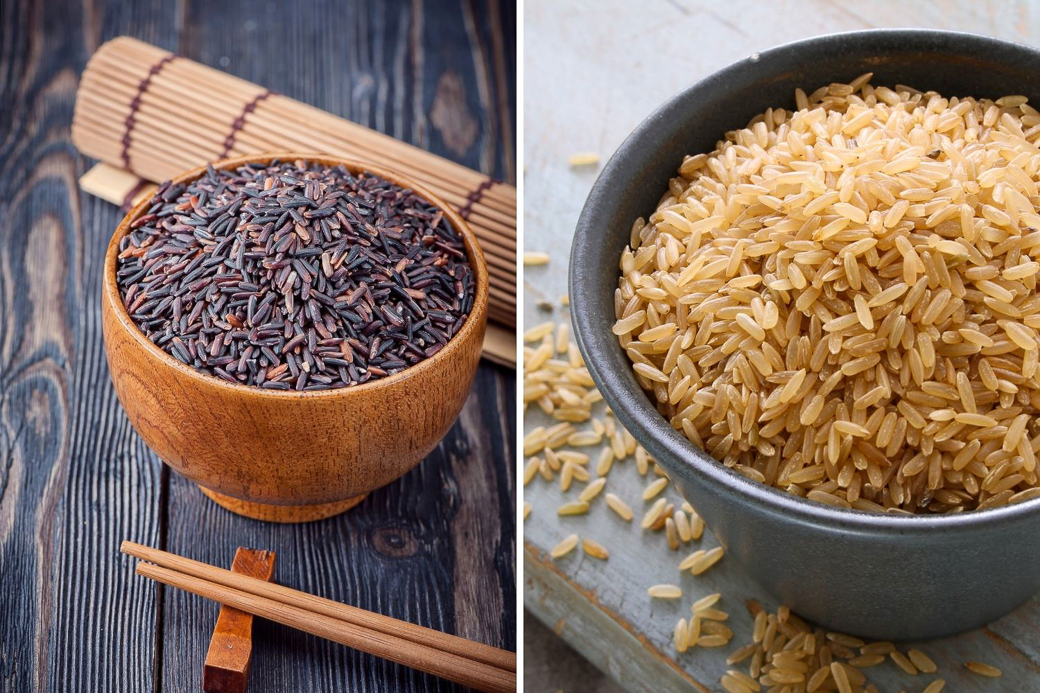 Wild rice and Brown Rice in bowls0
