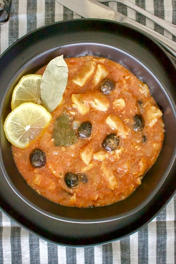 Chicken Stew With Black Olives- overhead picture